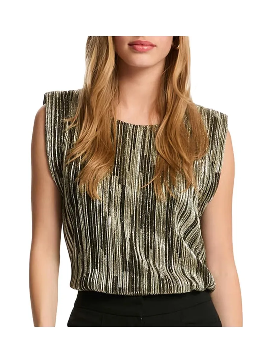 T-Shirt Noir/Doré Femme Morgan Plisse Foil 2