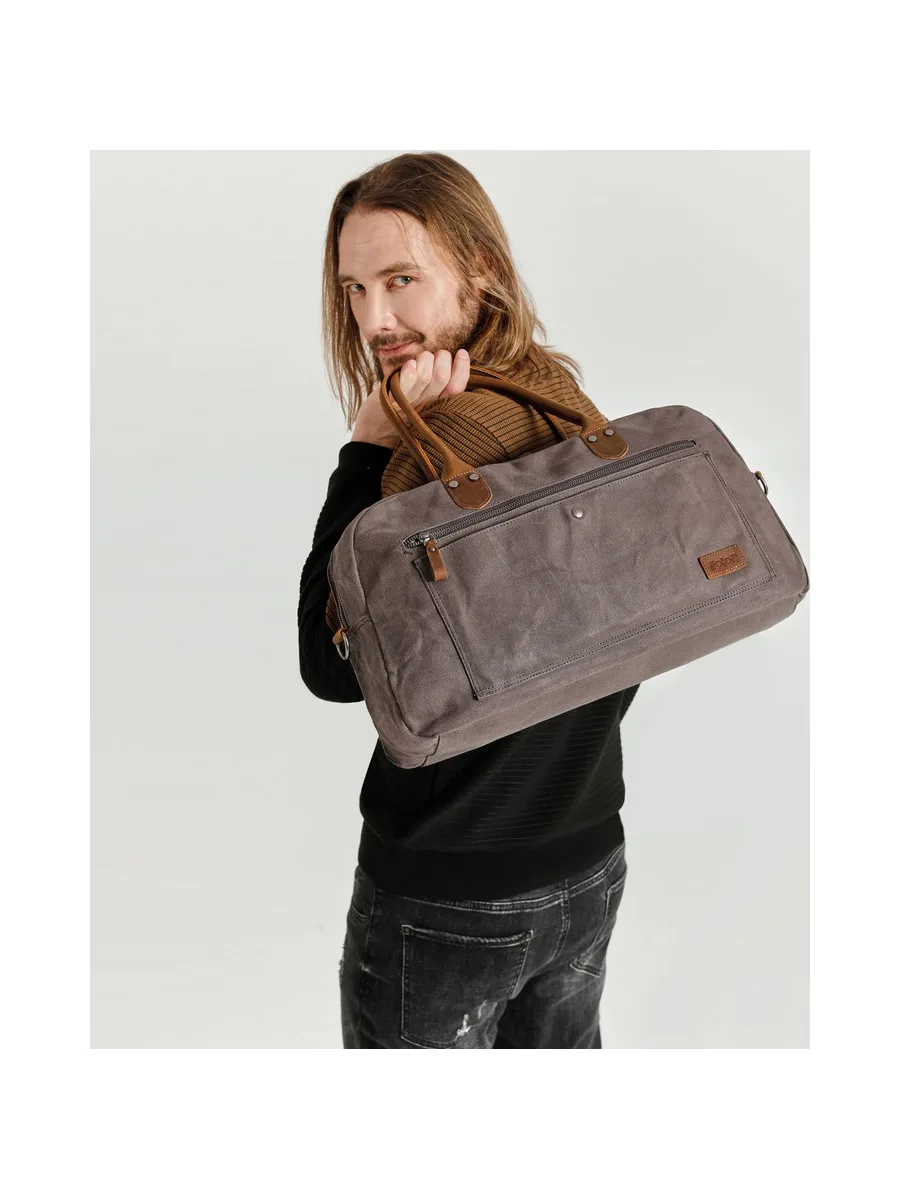 BART - Sac week-end en cuir véritable et toile enduite - Bleu 22