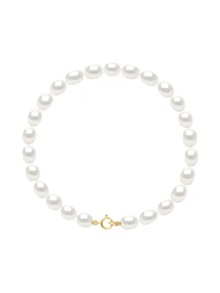 Bracelet Véritables Perles d'Eau Douce Grain de Riz 4-5 mm — Or Jaune 750 Millièmes — 18 cm 1