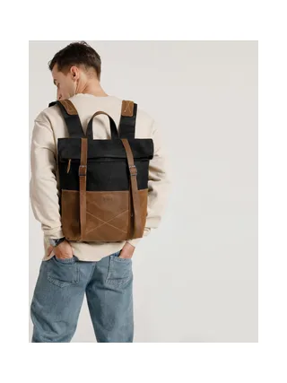 NES - Sac à dos en cuir véritable et toile enduite - Bleu 26
