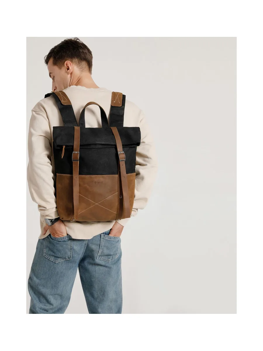 NES - Sac à dos en cuir véritable et toile enduite - Bleu 58
