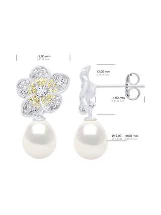 Boucles d'Oreilles Véritables Perles d'Eau Douce Poires 9-10 mm — Argent 925 Millièmes 2