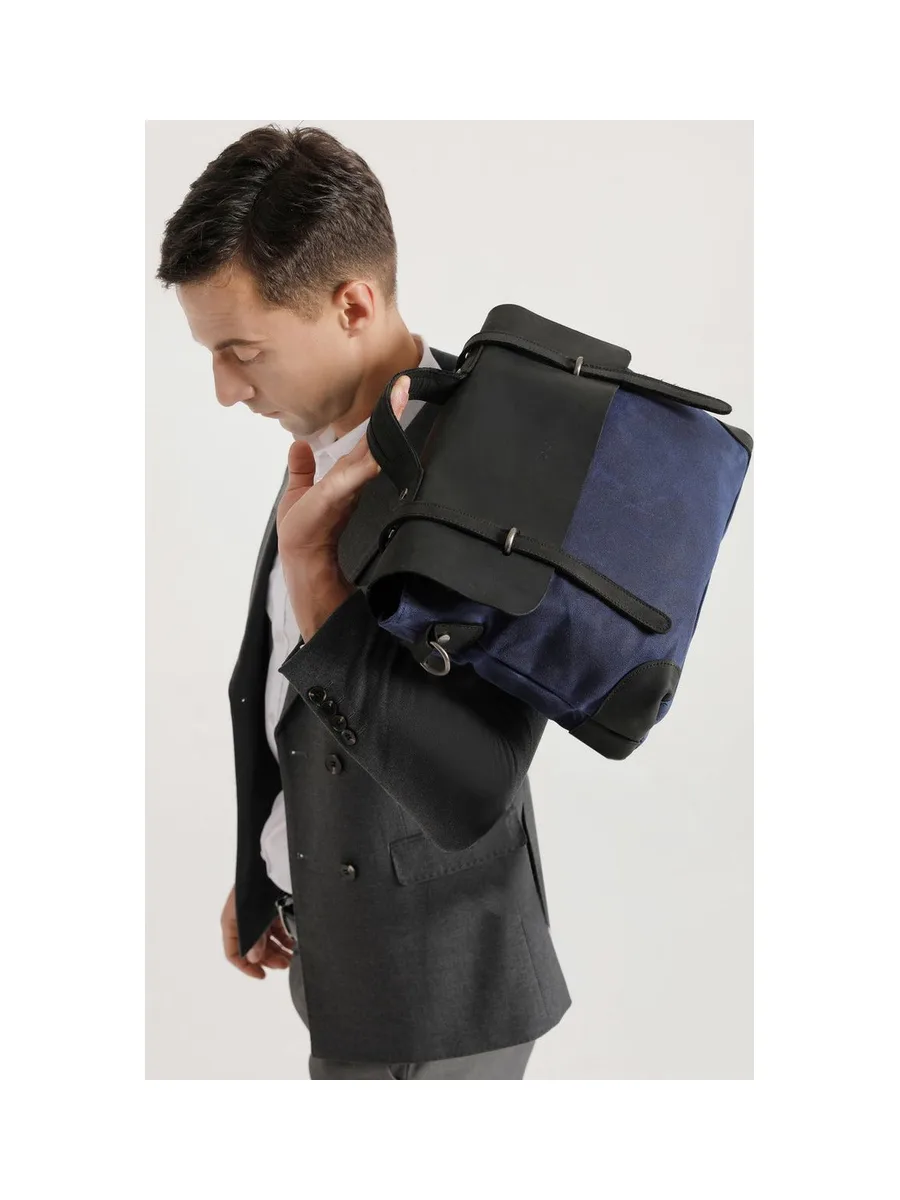 DAN - Sacoche en cuir véritable et toile enduite - Bleu 37