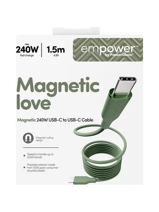PanzerGlass empower™ by ® Magnetic 240W USB-C to USB-C Cable | USB 2.0 | 1.5M | Sage USB cable 3
