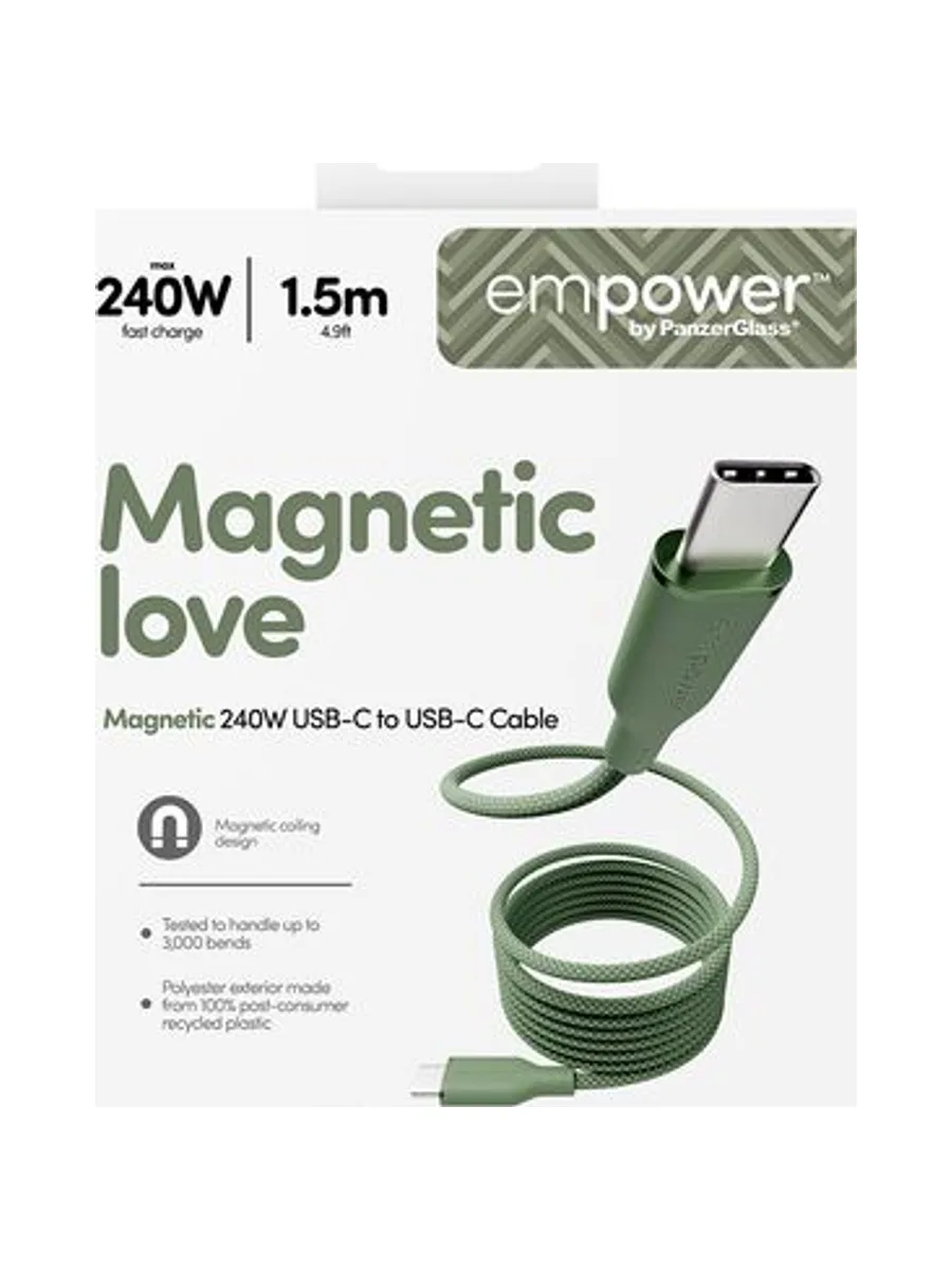 PanzerGlass empower™ by ® Magnetic 240W USB-C to USB-C Cable | USB 2.0 | 1.5M | Sage USB cable 3