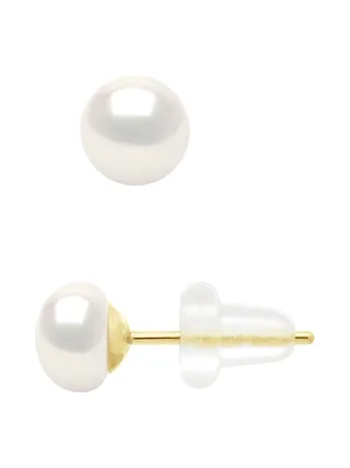Boucles d'Oreilles Véritables Perles d'Eau Douce Bouton 5-6 mm — Or 375 Millièmes 4