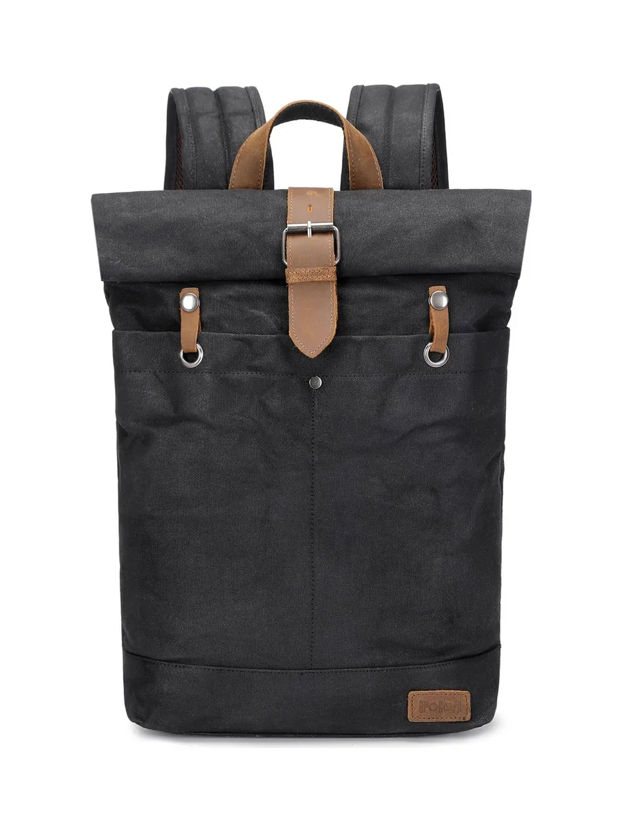 STAN - Sac à dos en cuir véritable et toile enduite - Bleu 57