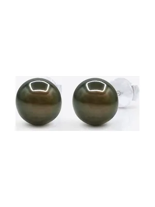 Boucles d'Oreilles Véritables Perles de Tahiti Rondes 9-10 mm — Or Blanc 375 Millièmes 1