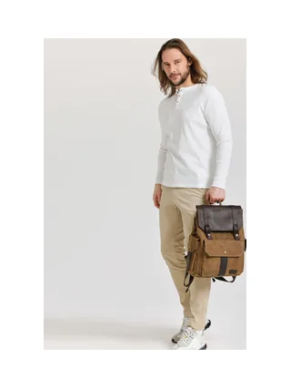 ALI - Sac à dos en cuir véritable et toile enduite - Bleu 13