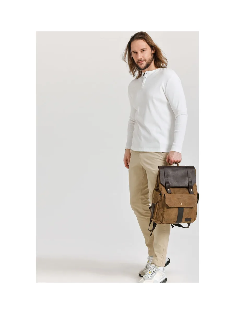 ALI - Sac à dos en cuir véritable et toile enduite - Bleu 46