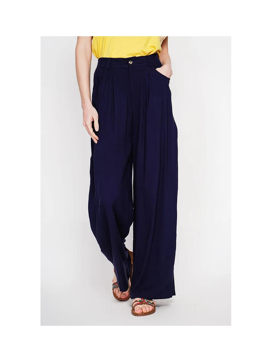 Pantalon coupe ajusté à jambe large fermeture zippée avec ceinture 3
