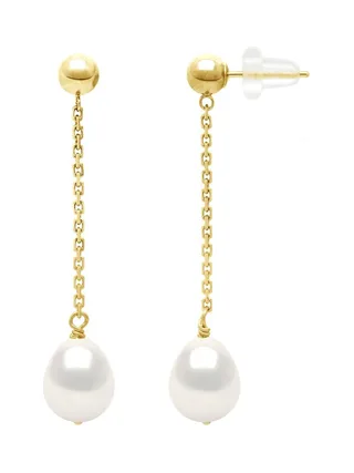Boucles d'Oreilles Pendantes Véritables Perles de Culture d'Eau Douce Poires 7-8 mm — Vermeil 1