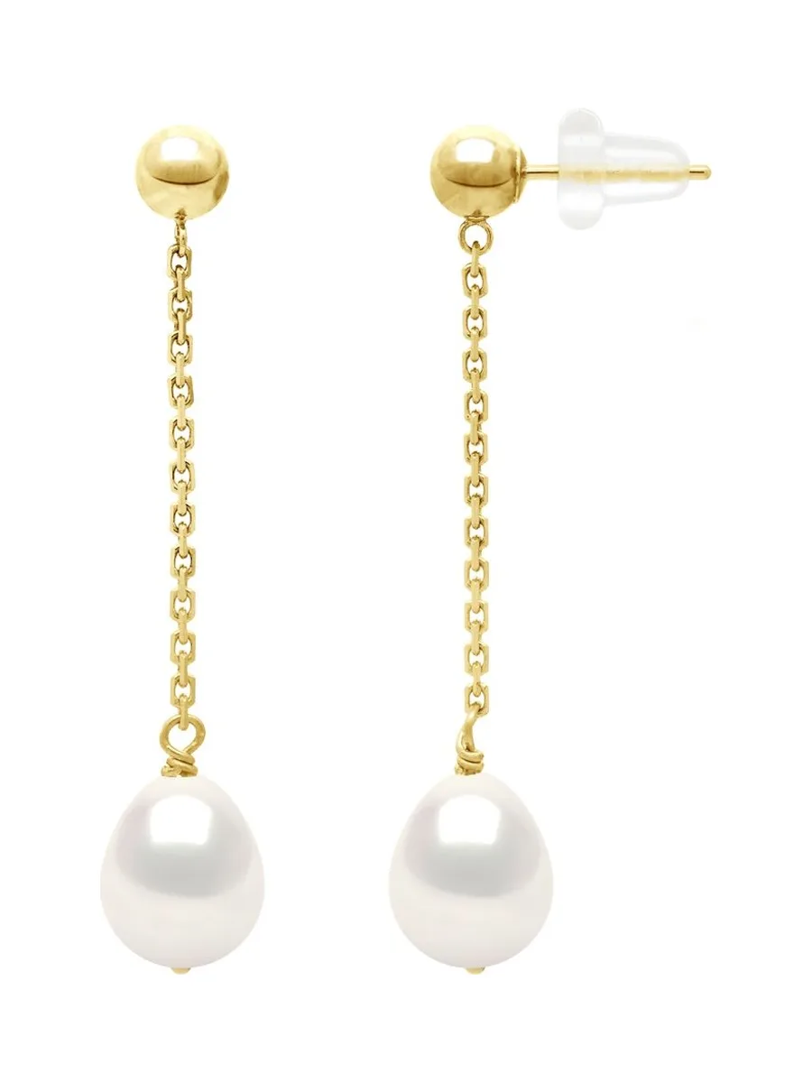 Boucles d'Oreilles Pendantes Véritables Perles de Culture d'Eau Douce Poires 7-8 mm — Vermeil 1