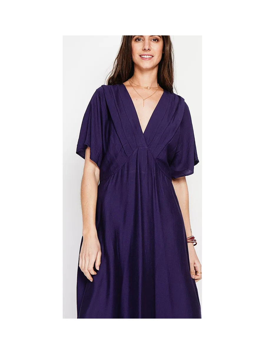 Robe longue col V à manches chauve-souris 8