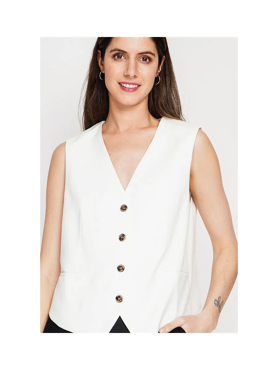 Gilet de costume court sans manches en lin doublé 17