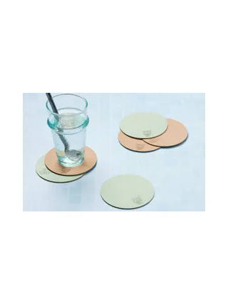 Sous-verre rond réversible - 6 pièces - Cuir recyclé blanc crème et vert de gris 30