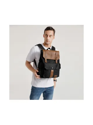 ALI - Sac à dos en cuir véritable et toile enduite - Bleu 32