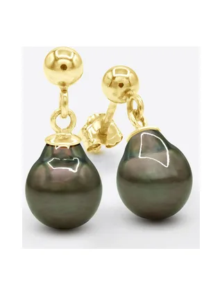 Boucles d'Oreilles Véritables Perles de Tahiti Poires 8-9 mm — Or Jaune 375 Millièmes 1