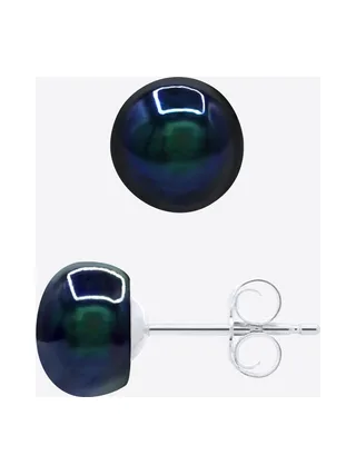 Boucles d'Oreilles Véritables Perles d'Eau Douce Bouton 7-8 mm — Or Blanc 375 Millièmes 5