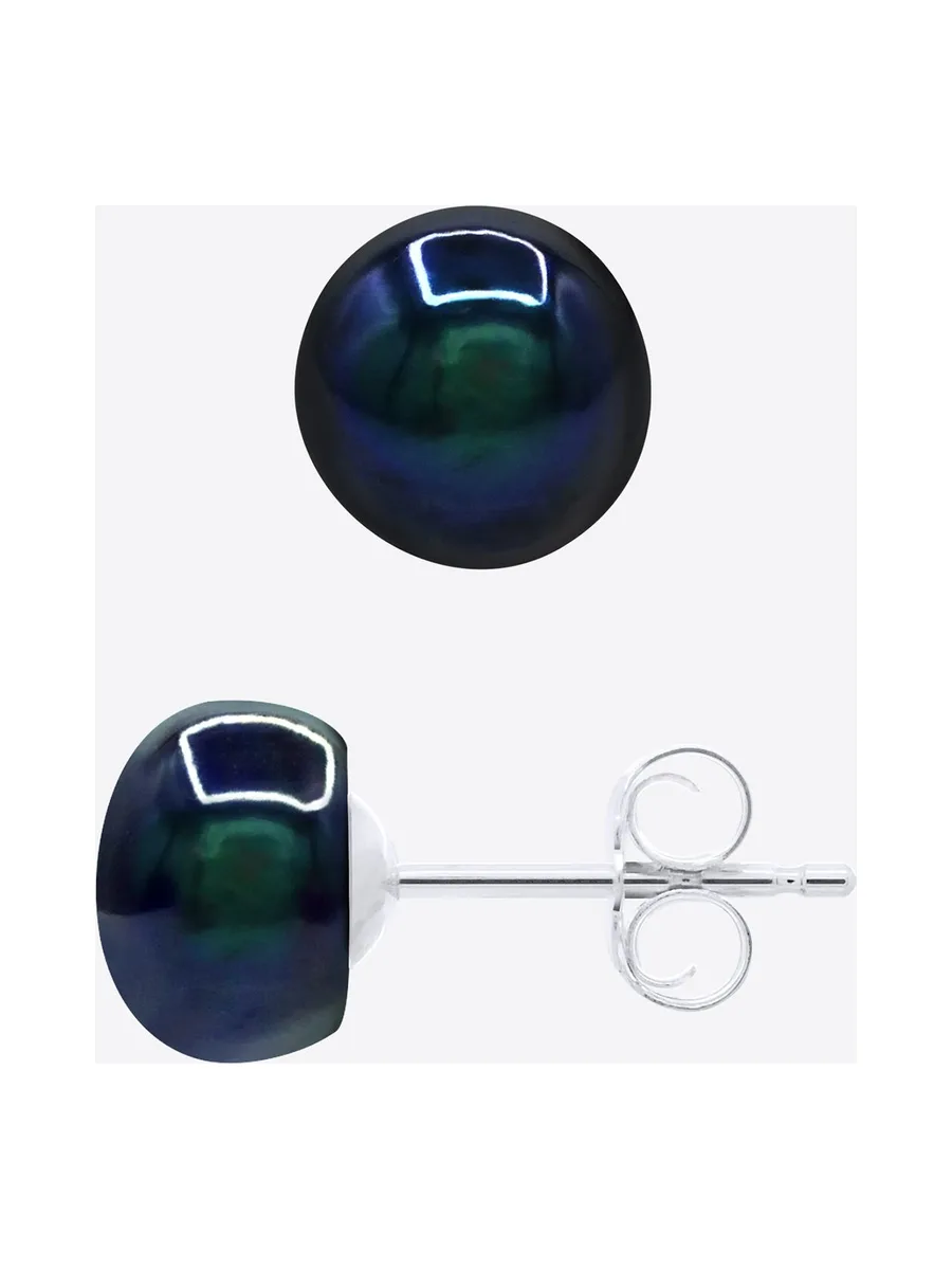 Boucles d'Oreilles Véritables Perles d'Eau Douce Bouton 7-8 mm — Or Blanc 375 Millièmes 5