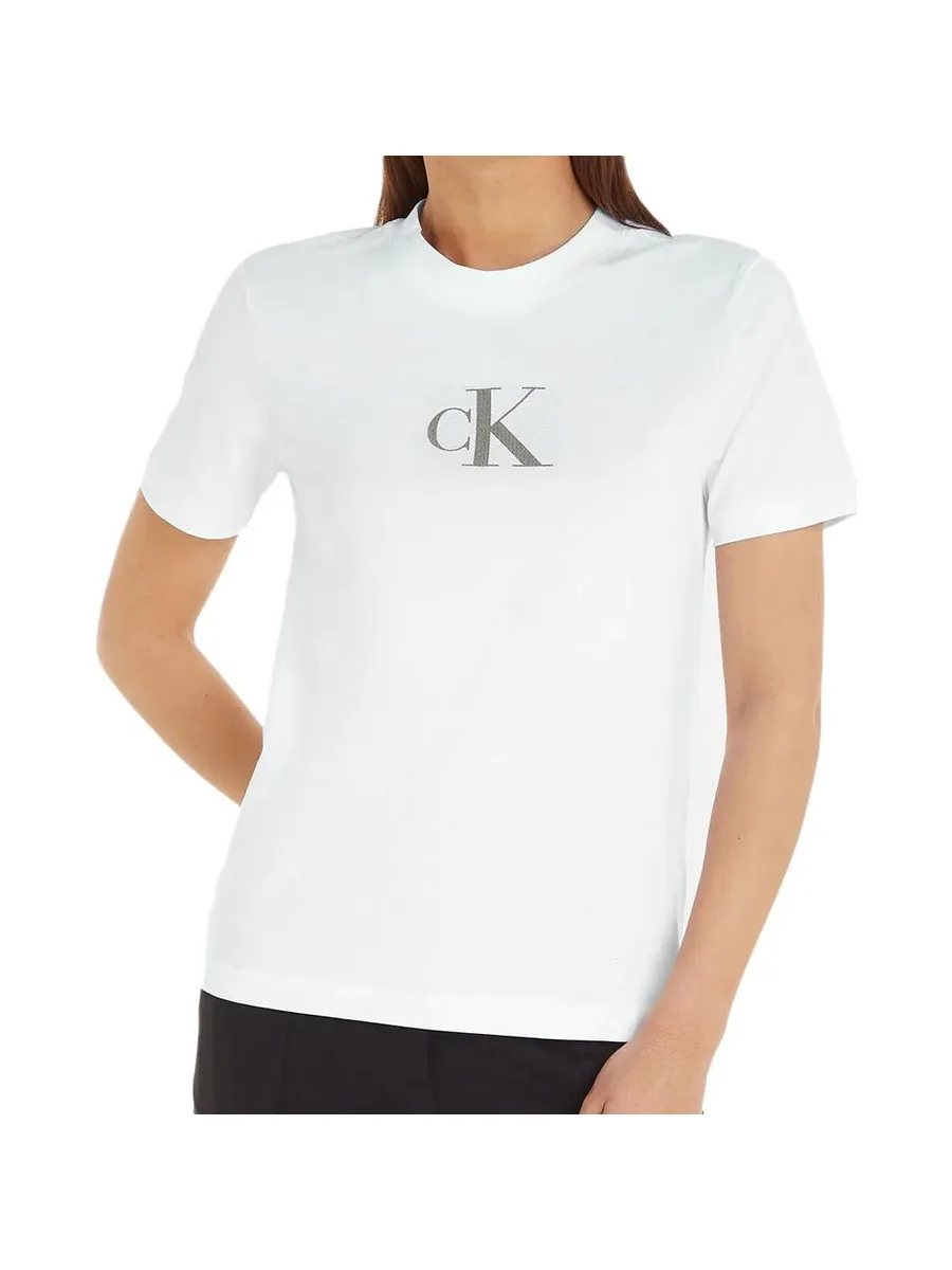 T-shirt Blanc Femme Calvin Klein Jeans Sequin 2