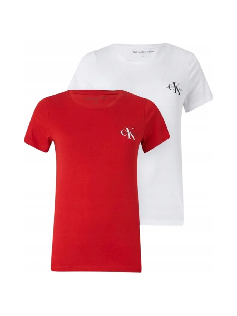 Lot de 2 T-shirts Blanc/Rouge Femme Calvin Klein Jeans Monologo 2