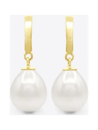 Boucles d'Oreilles Véritables Perles d'Eau Douce Poires 10-11 mm — Or Jaune 375 Millièmes 1