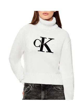 Pull Blanc Femme Calvin Klein Jeans Chenille 1