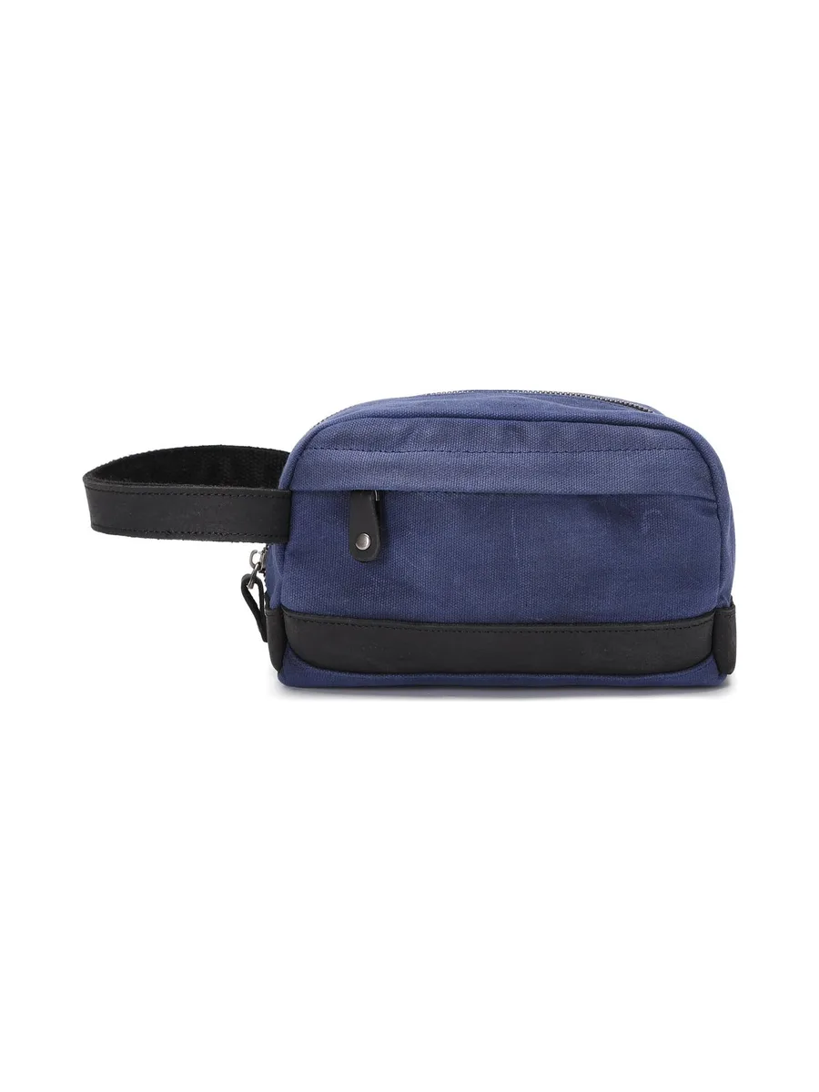 TONY - Trousse de toilette en cuir véritable et toile enduite - Bleu 33