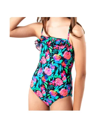 Maillot de Bain 1 Pièce à Fleurs Rose/Noir Fille Sun Project 1