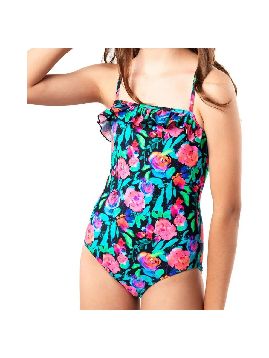 Maillot de Bain 1 Pièce à Fleurs Rose/Noir Fille Sun Project 2