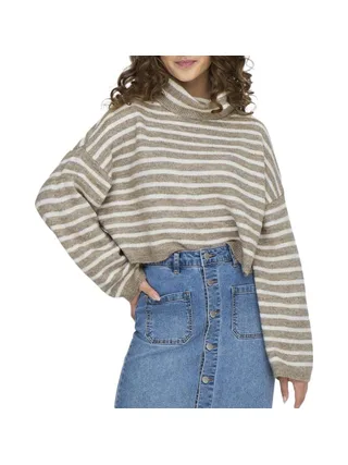 Pull Col roulé Beige/Blanc Femme Only Talio 1