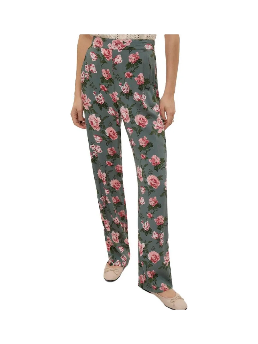 Pantalon Fluide Kaki/Rose à Motifs Femme Vero Moda Easy Joy 2