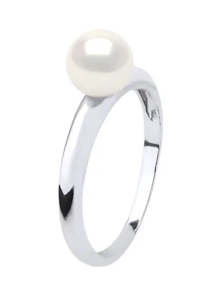 Bague Jonc Véritable Perle d'Eau Douce Ronde 6-7 mm — Or Blanc 375 Millièmes 4