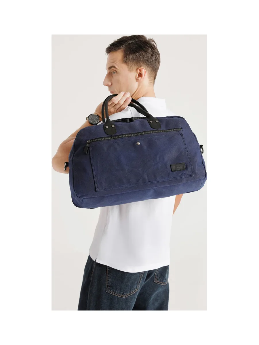 BART - Sac week-end en cuir véritable et toile enduite - Bleu 9