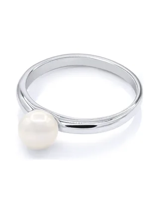 Bague Jonc Véritable Perle d'Eau Douce Ronde 6-7 mm — Or Blanc 375 Millièmes 1