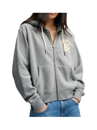 Sweat zippé à capuche femme gris chiné Superdry Relaxed Crop 1