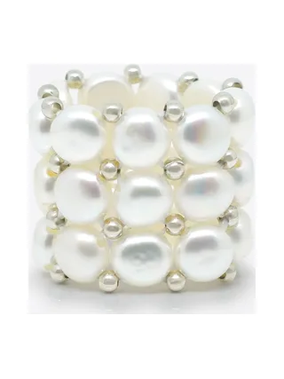 Bague 3 Rangs Véritables Perles d'Eau Douce 4 mm 4