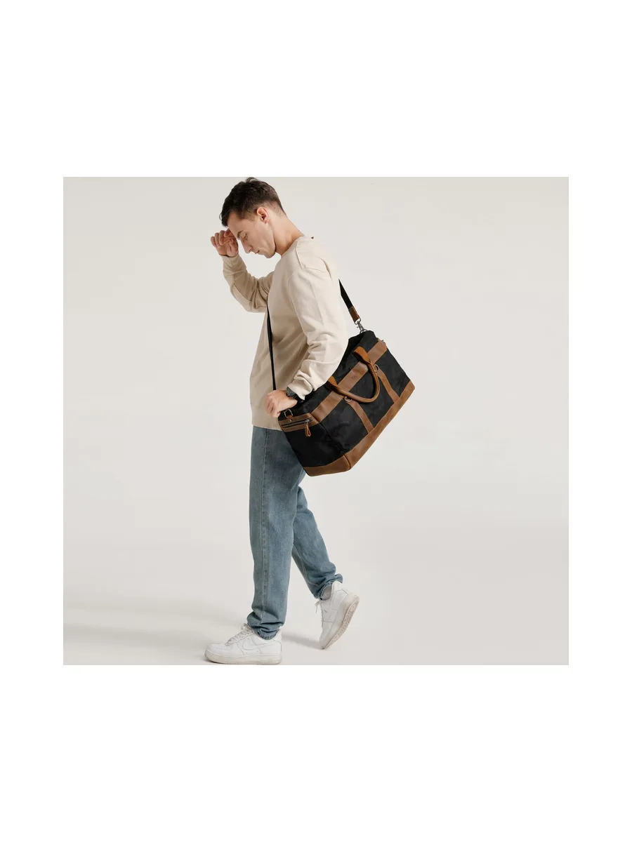 VLAD - Sac de voyage en cuir véritable et toile enduite - Bleu 65