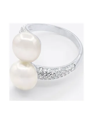 Bague Toi & Moi Véritables Perles d'Eau Douce Rondes 8-9 mm — Argent 925 Millièmes Rhodié 1