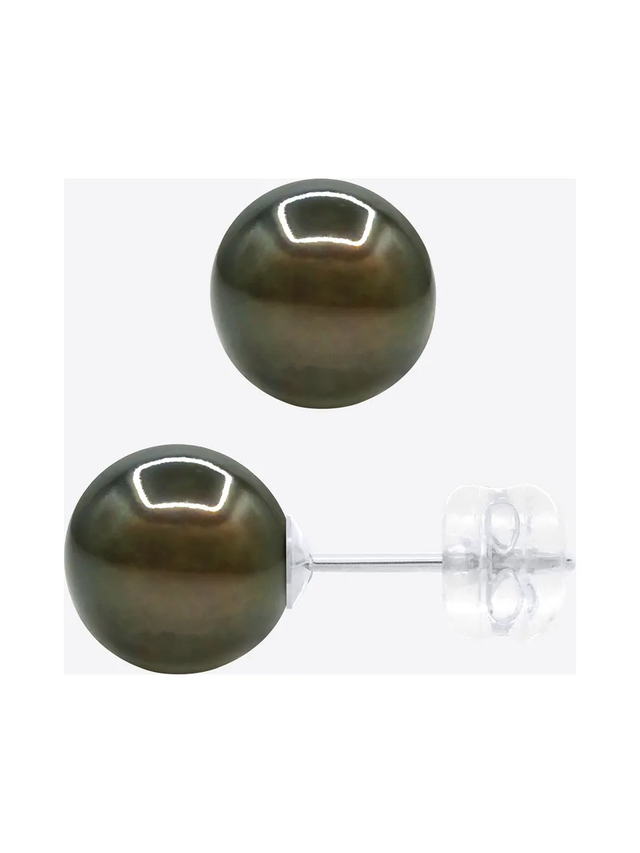 Boucles d'Oreilles Véritables Perles de Tahiti Rondes 8-9 mm — Or Blanc 375 Millièmes 5