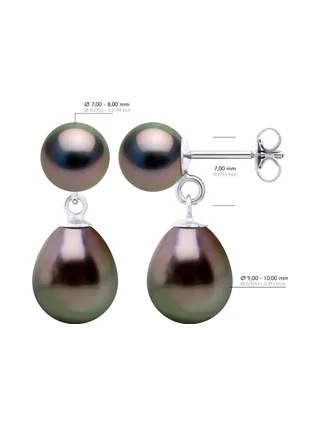 Boucles d'Oreilles Véritables Perles de Tahiti Poires 9-10 mm — Or Blanc 375 Millièmes 2