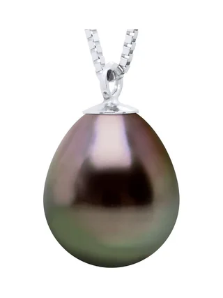 Collier Véritable Perle de Tahiti Poire 9-10 mm — Or Blanc 375 Millièmes — 42 cm 1