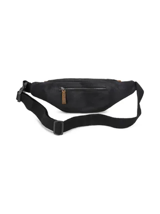 FLO - Sac banane en cuir véritable et toile enduite - Bleu 28