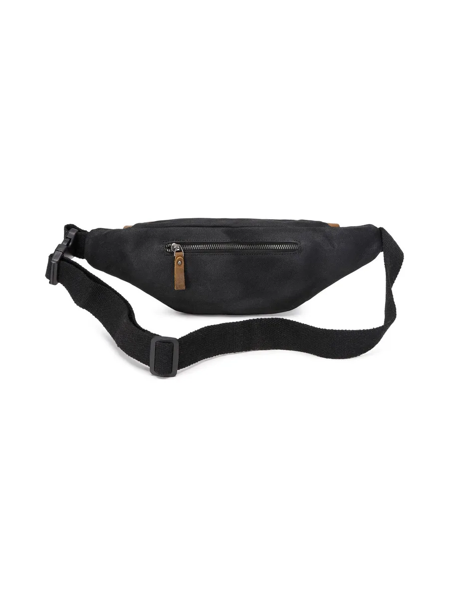 FLO - Sac banane en cuir véritable et toile enduite - Bleu 28