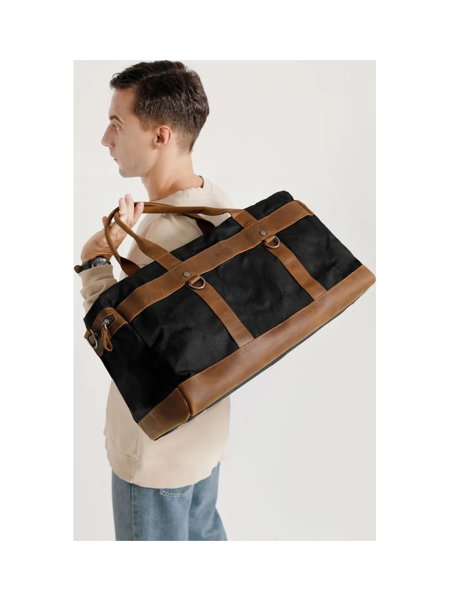 VLAD - Sac de voyage en cuir véritable et toile enduite - Bleu 66