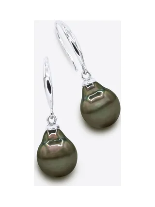 Boucles d'Oreilles Véritables Perles de Tahiti Poires 9-10 mm — Argent 925 Millièmes Rhodié 1