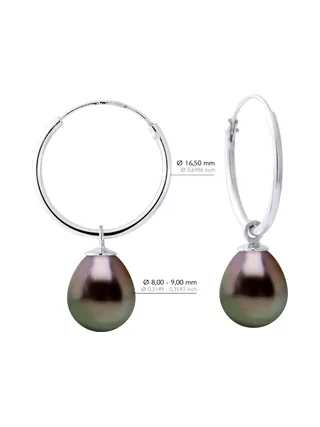 Boucles d'Oreilles Véritables Perles de Tahiti Poires 8-9 mm — Argent 925 Millièmes Rhodié 2