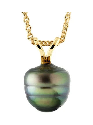Pendentif Bélière Véritable Perle de Tahiti Cerclée 8-9 mm — Or Jaune 375 Millièmes 1