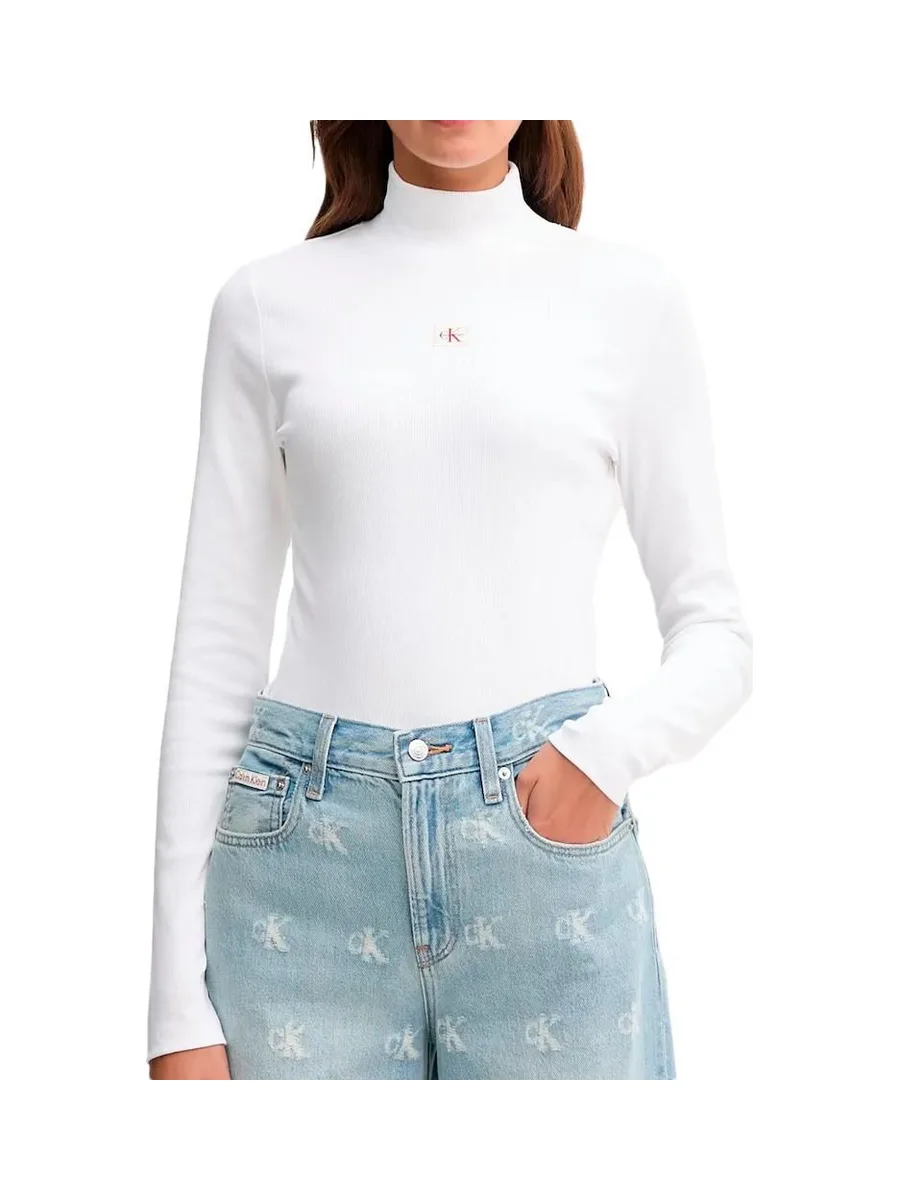 T-Shirt Col Roulé Blanc Femme Calvin Klein Jeans Label 2